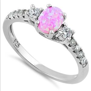 NEW 925 Sterling Silver Encahnted Oval Pink Lab Opal CZ Ring